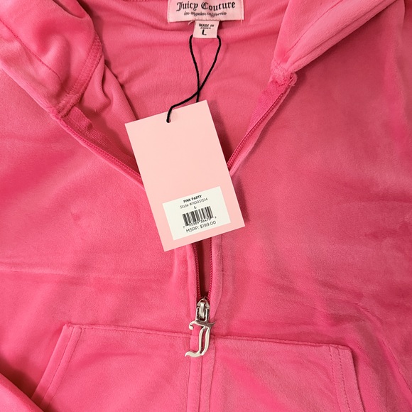 Pink velour Juicy Couture set Tracksuit sweat set hoodie bottom large pink party - Picture 6 of 9